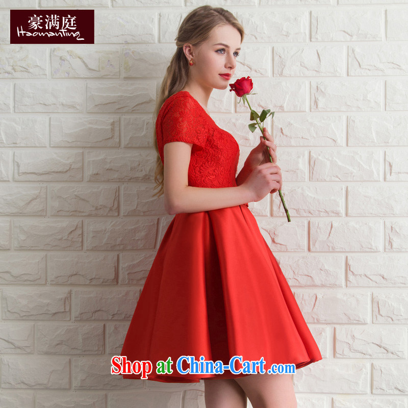 Wedding dress bridal toast service banquet dress 2015 new bridesmaid clothing red short-sleeved short evening dress summer red XL, Ho full chamber, and shopping on the Internet