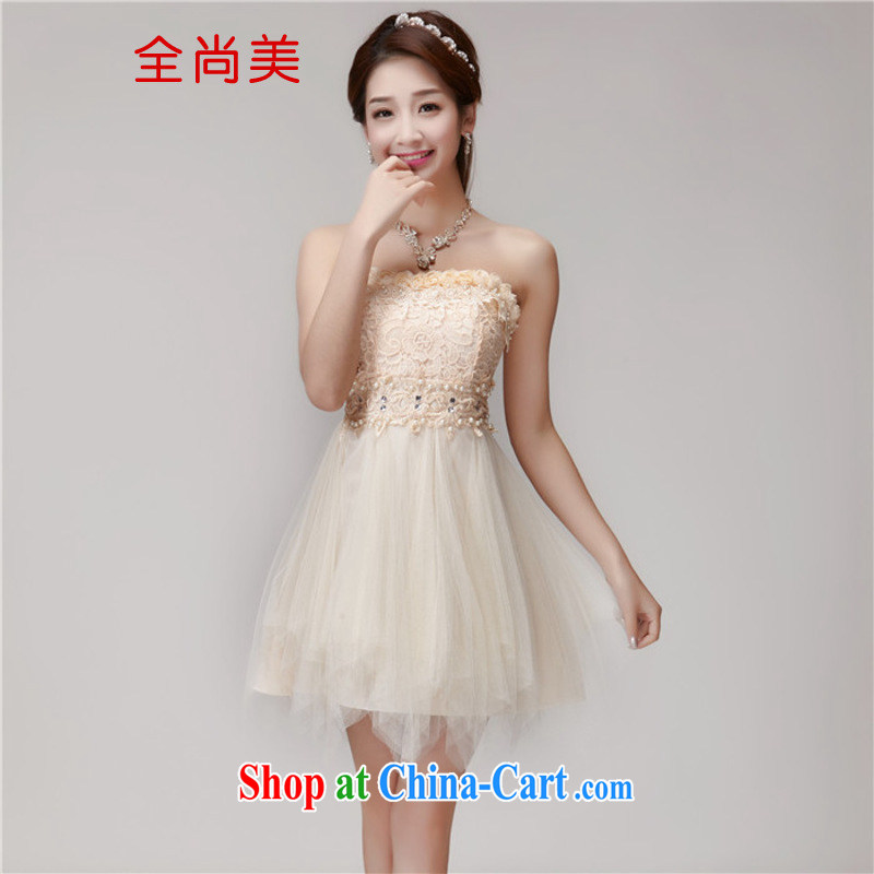 Yet the United States 2015 summer staple manually inserts Pearl drill aura erase beauty chest dresses bridesmaid groups dress skirt A 2154 apricot L