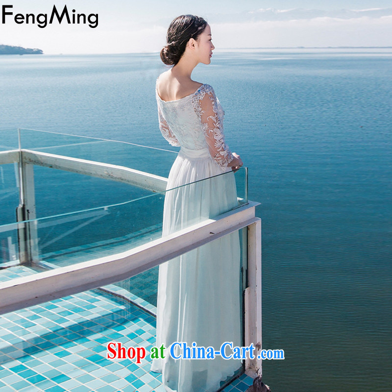 Abundant Ming 2015 summer terrace shoulder nails Pearl aura of Yuan dress dresses snow-woven large resort long skirt white XL, HSBC Ming (FengMing), and, on-line shopping