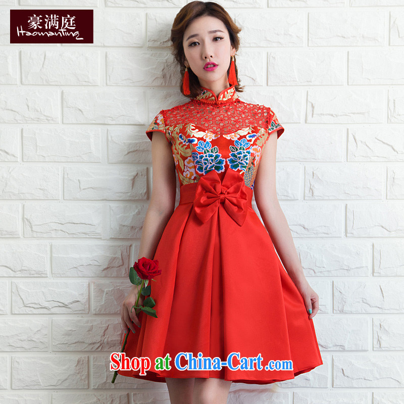 Bridal toast serving summer short, red wedding dress skirt girls retro embroidery the betrothal back door service banquet dress red XL, Ho full chamber, shopping on the Internet