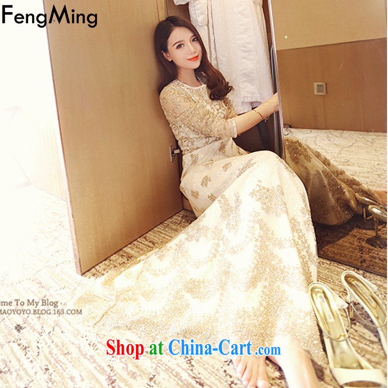 Abundant Ming fall 2015 new luxury heavy industry, cultivating graphics thin lace dress dress long skirt white L, HSBC Ming (FengMing), shopping on the Internet