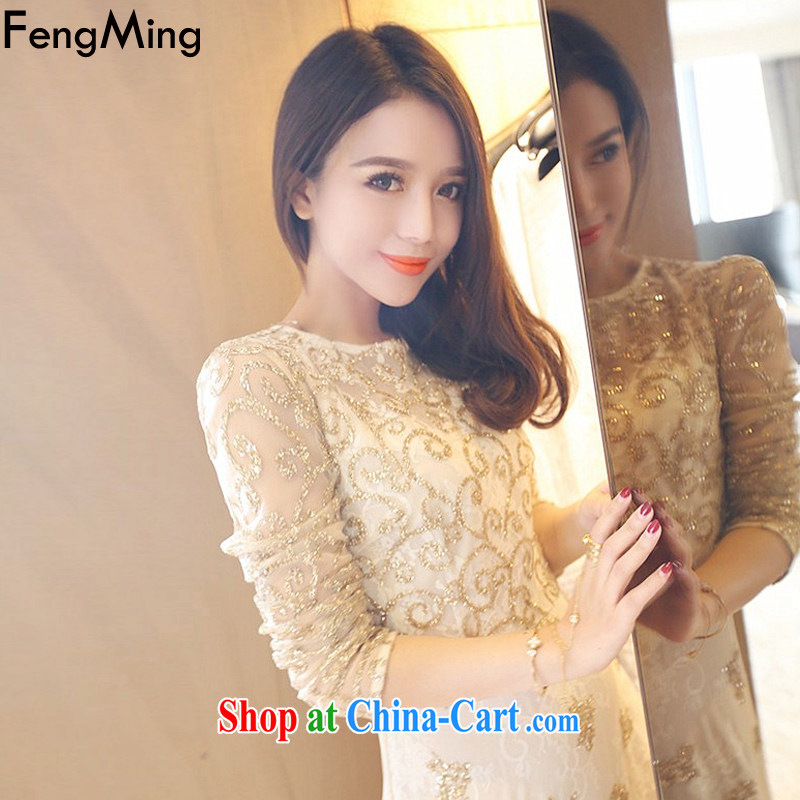 Abundant Ming fall 2015 new luxury heavy industry, cultivating graphics thin lace dress dress long skirt white L, HSBC Ming (FengMing), shopping on the Internet