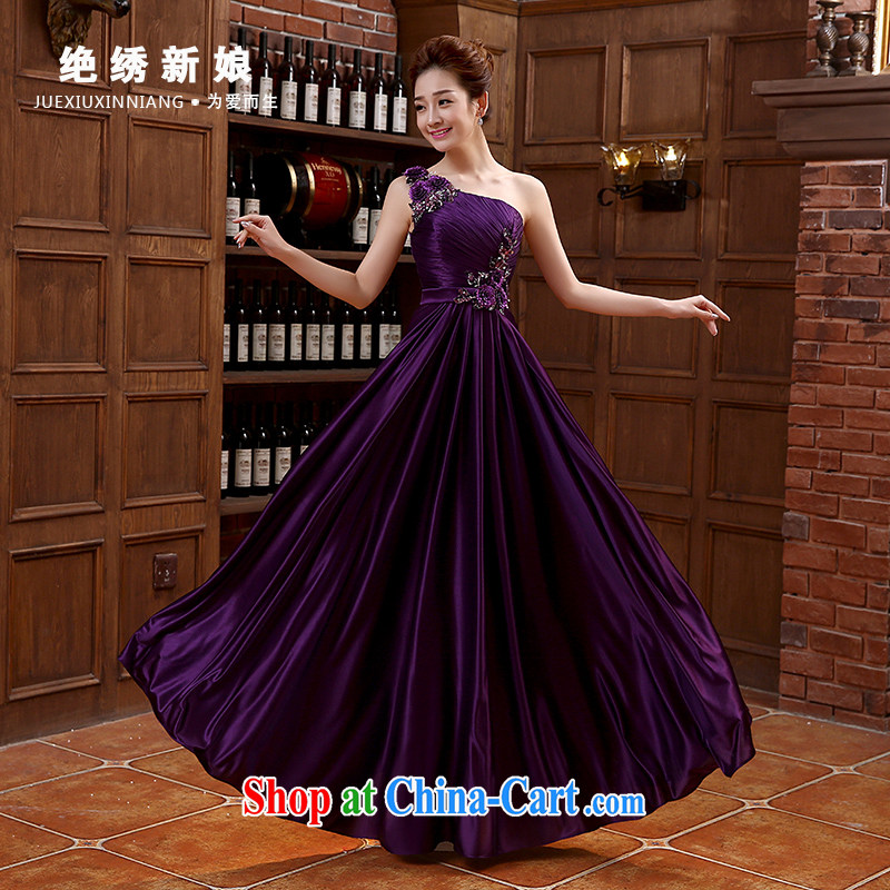 bridesmaid clothing summer 2015 new Korean version the shoulder flowers long, the code graphics thin purple bridal wedding banquet dress purple set is not returned.