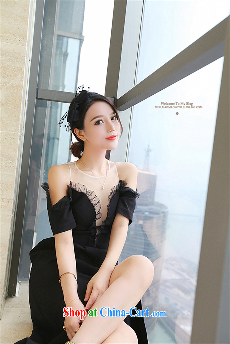 Abundant Ming fall 2015 the same sense of black bare shoulders Web yarn lace short-sleeve on the truck dress dresses beauty long skirt black M pictures, price, brand platters! Elections are good character, the national distribution, so why buy now enjoy more preferential! Health