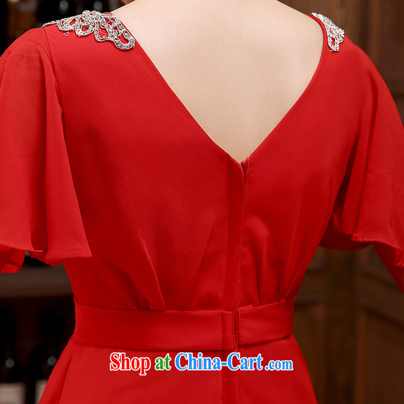2015 New new Korean double-shoulder red long, large, banquet bridal wedding dress video thin toast serving red made no return, no embroidery bridal, shopping on the Internet
