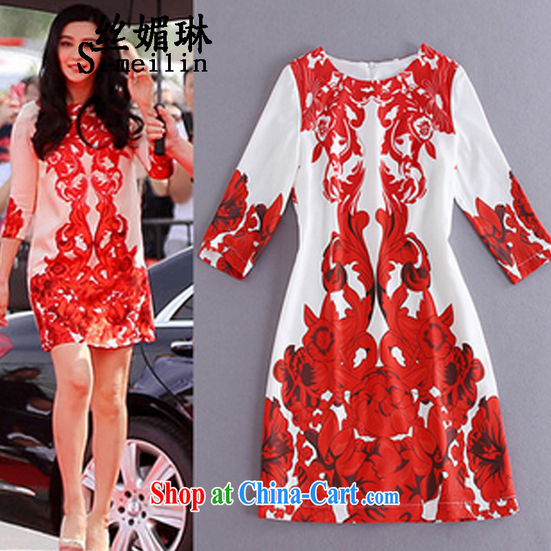 Silk Mei Lin early autumn 2015 new 7 stamp duty cuff dress red aura beauty dresses picture color L