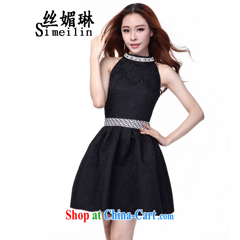 Silk Mei Lin 2015 new autumn and the dresses of Ha Ji-won the Hong Kong Wind dress European and American jacquard sleeveless dresses black XL