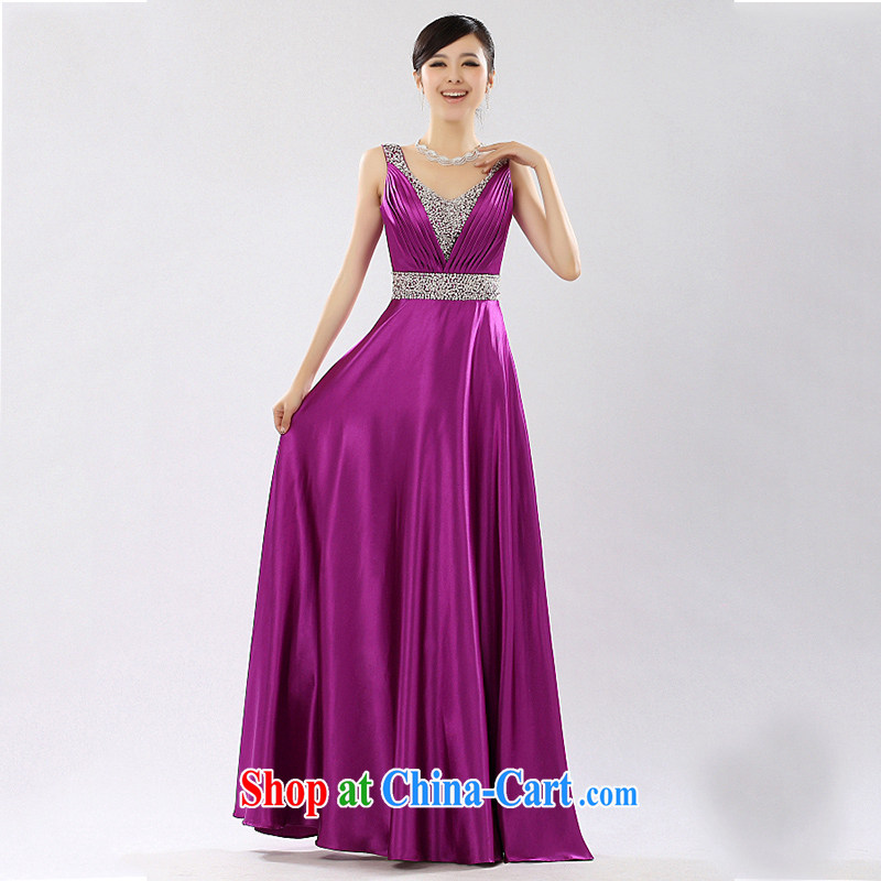 Summer 2015 New Long stylish double-shoulder Evening Dress bridal toast serving chorus serving moderator dress girls purple XXXL