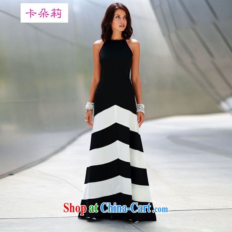 Card flower 2015 her new black-and-white streaks spell receive waist graphics thin stylish sexy long dress dress black XL