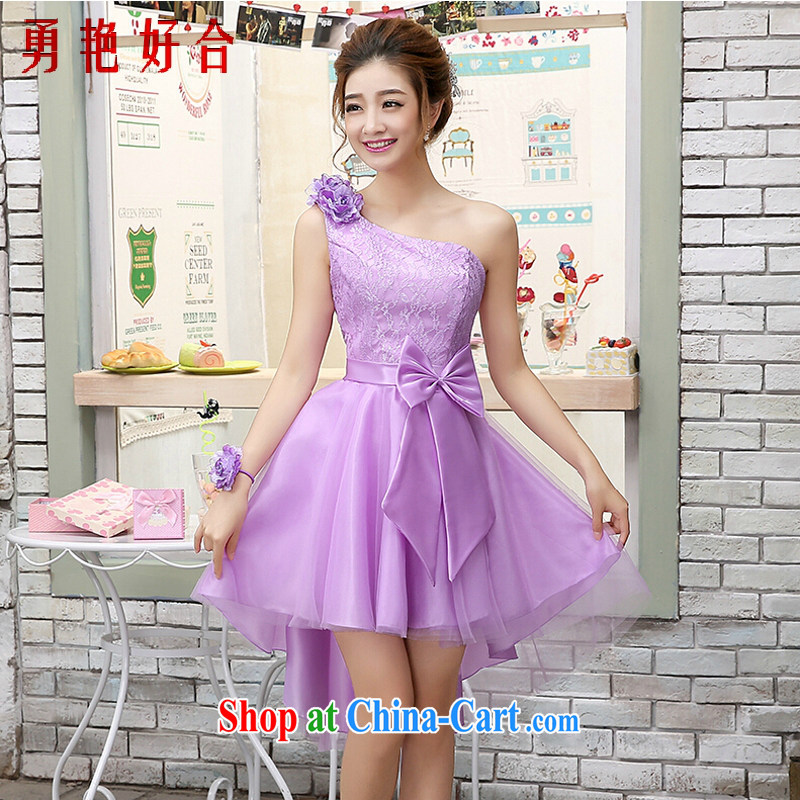 Yong-yan and banquet dress summer 2015 new stylish single shoulder purple mission sister bridesmaid in short, small dress dresses light purple single shoulder. size color will not be returned.