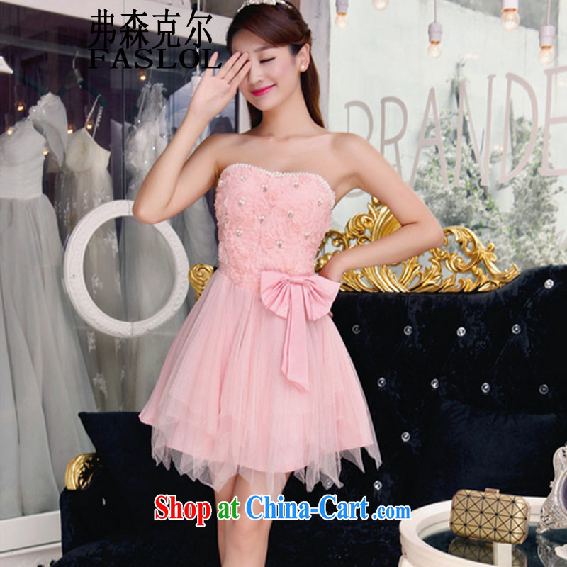 2015 autumn new bare shoulders and stylish lace dresses style Beauty The Pearl dress pink L