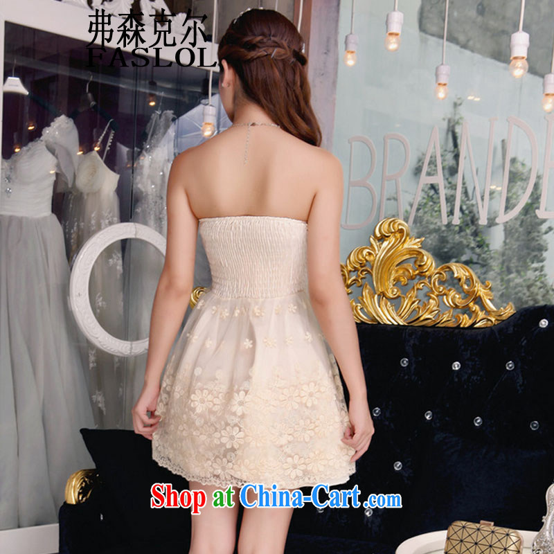 2015 autumn new bare shoulders lace dresses beauty graphics thin sexy Openwork dresses apricot L, infusion Michael (FASLOL), shopping on the Internet