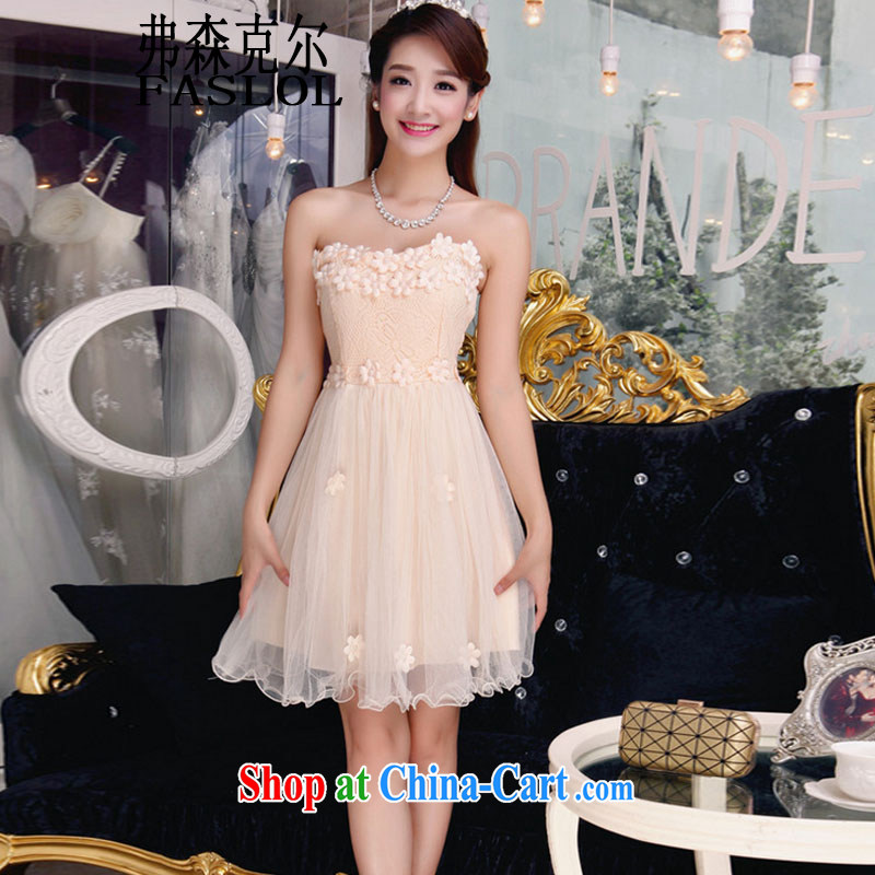 2015 autumn new bare shoulders and stylish lace dresses style Beauty The Pearl dresses 941 apricot L