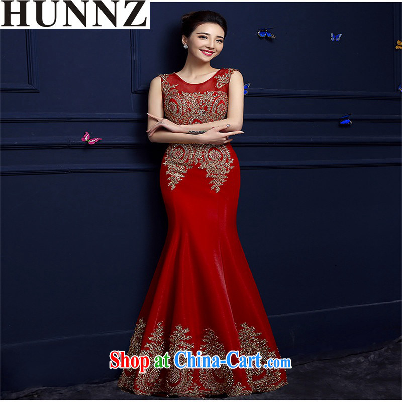 Products HUNNZ bridal dresses 2015 spring and summer new stylish red shoulders crowsfoot lace dress uniform toasting red XL