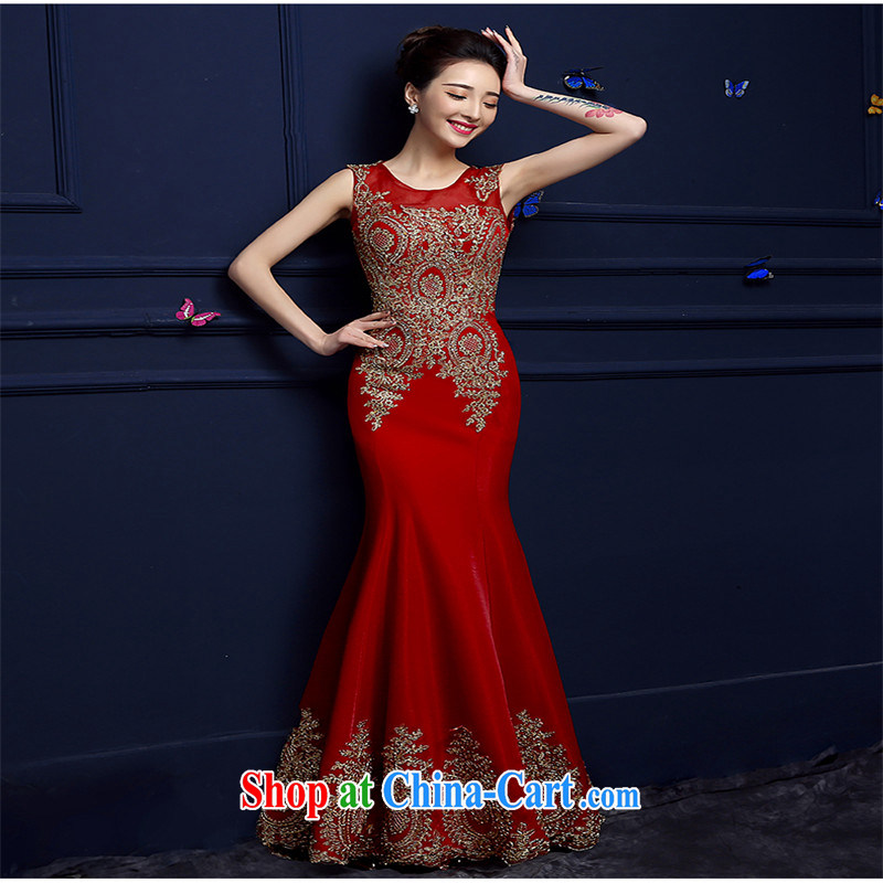 Products HUNNZ bridal dresses 2015 spring and summer new stylish red shoulders crowsfoot lace dress uniform toasting red XL, HUNNZ, shopping on the Internet