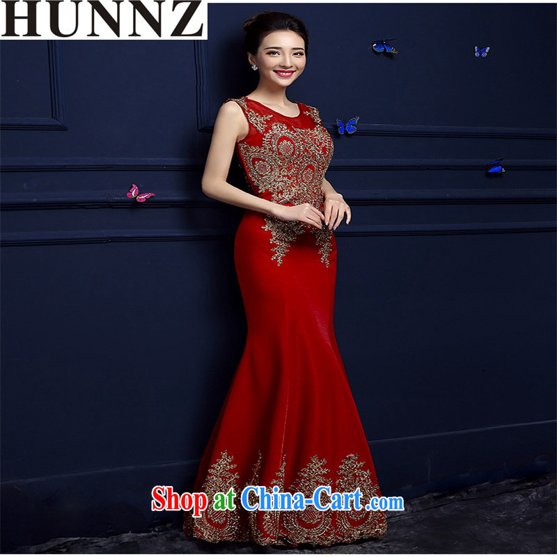 Products HUNNZ bridal dresses 2015 spring and summer new stylish red shoulders crowsfoot lace dress uniform toasting red XL, HUNNZ, shopping on the Internet