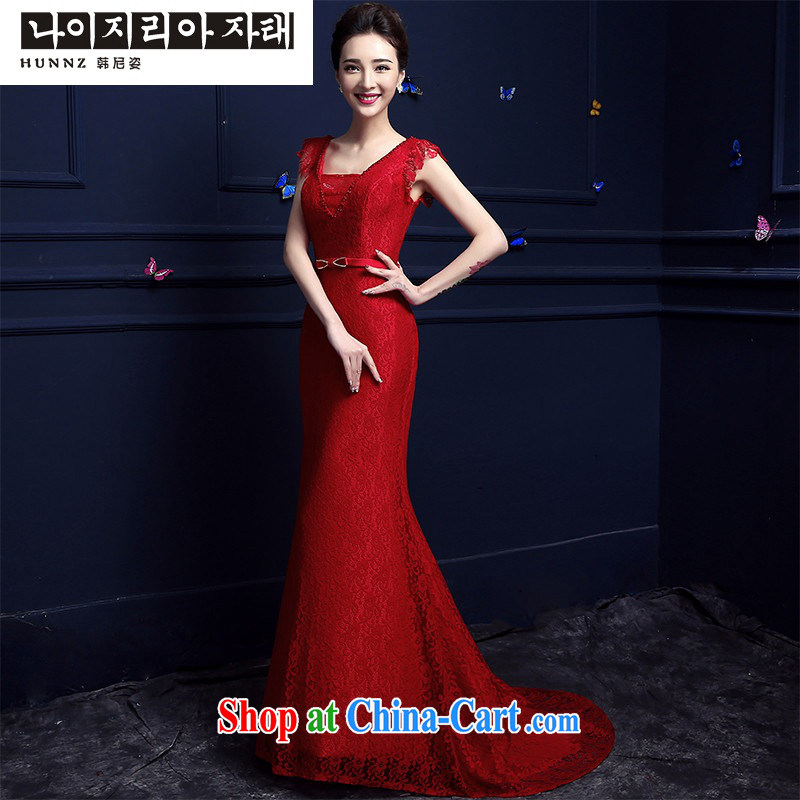Products hannizi 2015 spring and summer New red long stylish upmarket betrothal banquet bridal dresses serving toast red M