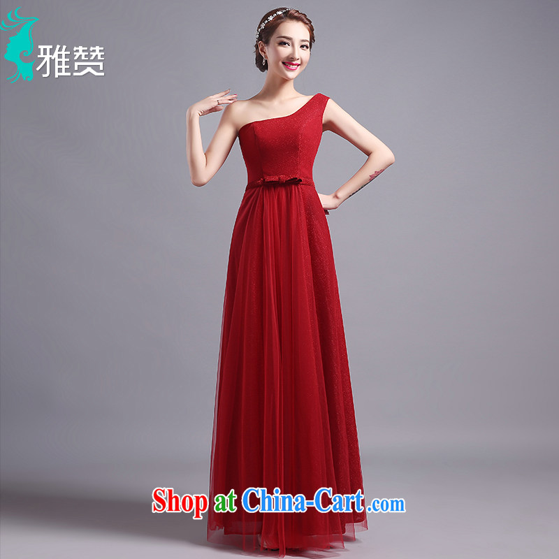 Zambia Jacob bows dress long single shoulder banquet dress 2015 summer and autumn new brides betrothal wedding dresses the waist graphics thin wine red XXL