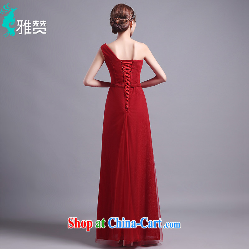 And Jacob his toast dress long single shoulder banquet dress 2015 summer and autumn new brides betrothal wedding dresses the waist graphics thin wine red XXL, Zambia (YAZAN), online shopping