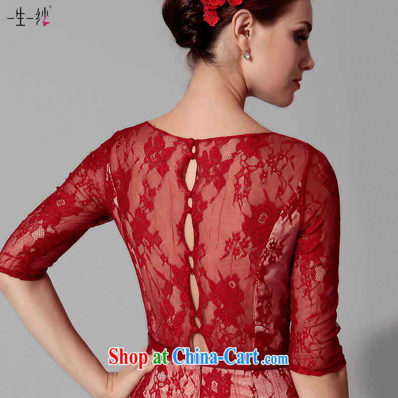 A lifetime by Ms. red wedding dress summer Korean version in cultivating cuff lace banquet dress dresses red XL code 15 days pre-sale, a yarn, shopping on the Internet