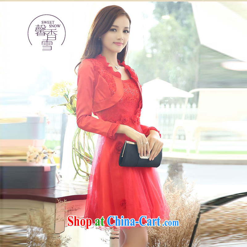 Fragrant snow fall 2015 red A Field dresses with long-sleeved small shawls two-piece bridal bridesmaid wedding betrothal back-door beauty dress red, fragrant Snow (XINXIANGXUE), online shopping