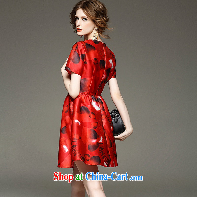 The poetry film autumn 2015 new female commercial heart stamp collection waist A field dresses beauty charm small dress skirt red XL, European poetry (oushiying), online shopping
