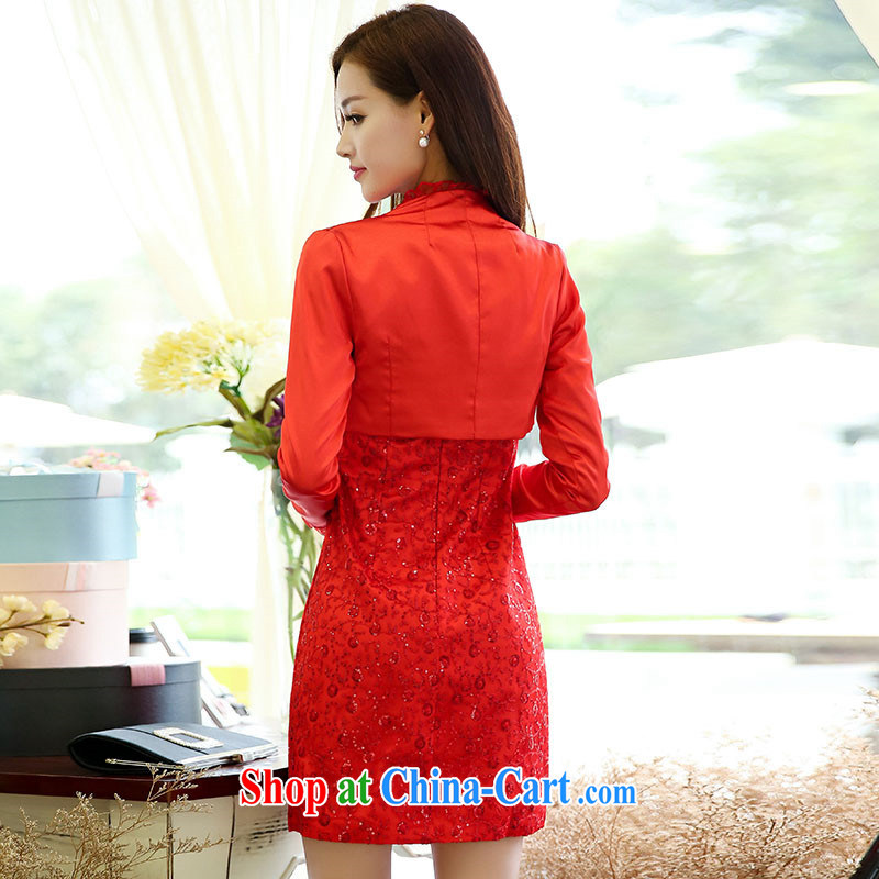 The US is still clothing 2015 new cheongsam dress Chinese wedding dress spring and summer red lace retro bridal toast clothing red XXL, the US is still clothing, shopping on the Internet