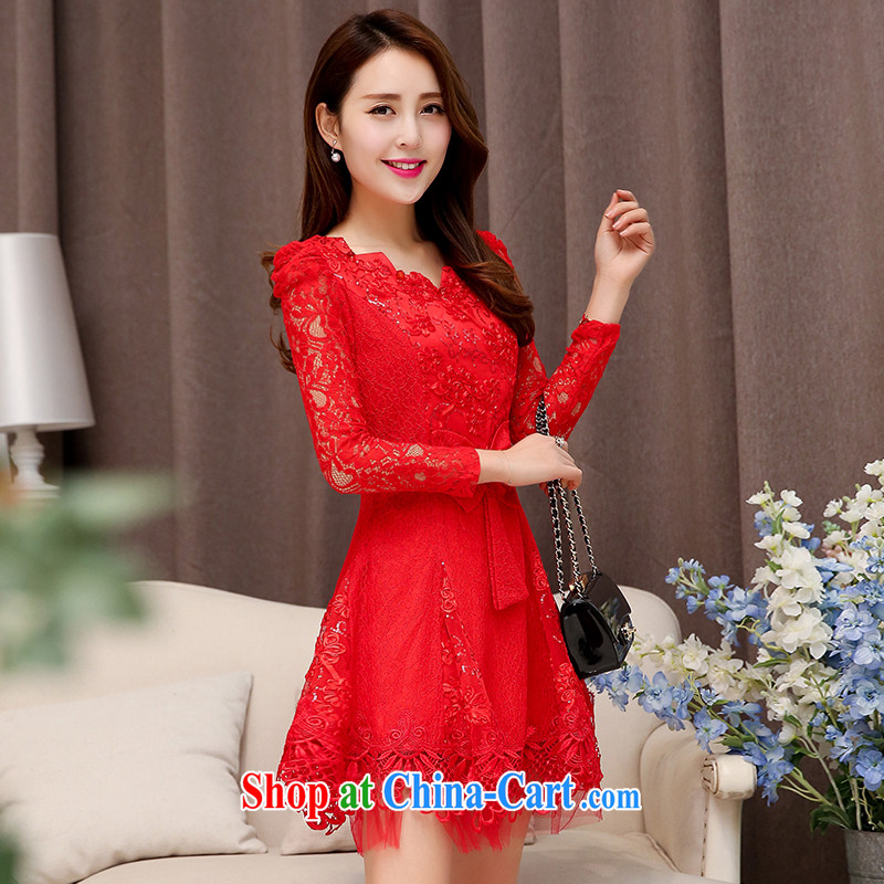 Ju gave us 2015 spring new married women bows dress girl short, lace beauty dresses red XXL, Ju has given us (RUCIMEI), online shopping