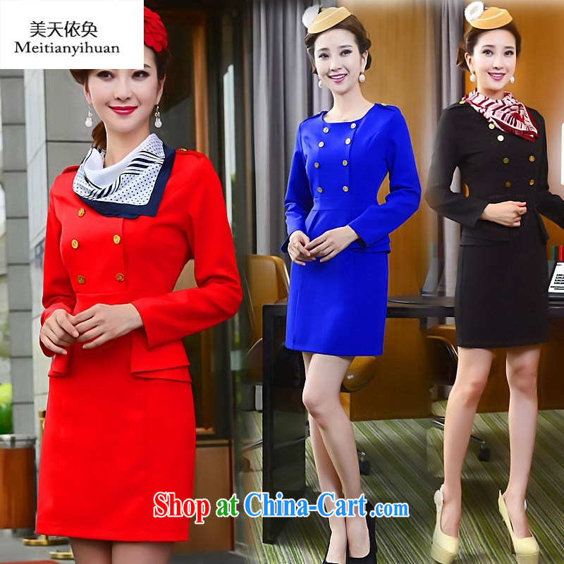 High quality white-collar occupations with shoulder chapter British career even skirt air hostesses dress the hotel will be the garment fall and winter black XXXL