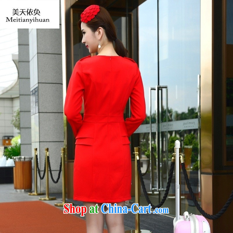 The hotel clothing career with air hostesses uniform autumn and winter than the standard seat will serve as OL dresses red XXXXL (made by $15, and the United States according to Day together (meitianyihuan), shopping on the Internet
