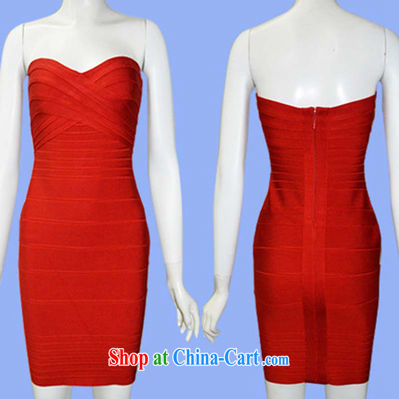China's flag, Europe and North America, sexy wrapped chest night stores daily solid skirt Annual Dinner Party dress red L
