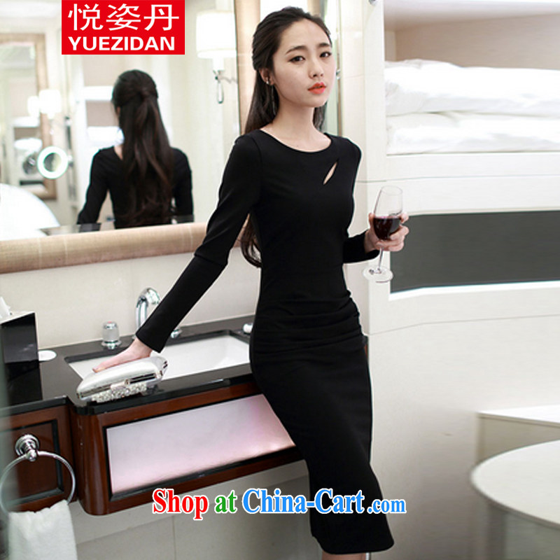 Yue Bin Laden 2015 new Korean style beauty sense of long-sleeved back exposed solid dress Openwork the forklift truck dress black L, colorful Dan, shopping on the Internet