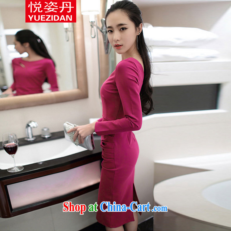 Yue Bin Laden 2015 new Korean style beauty sense of long-sleeved back exposed solid dress Openwork the forklift truck dress black L, colorful Dan, shopping on the Internet