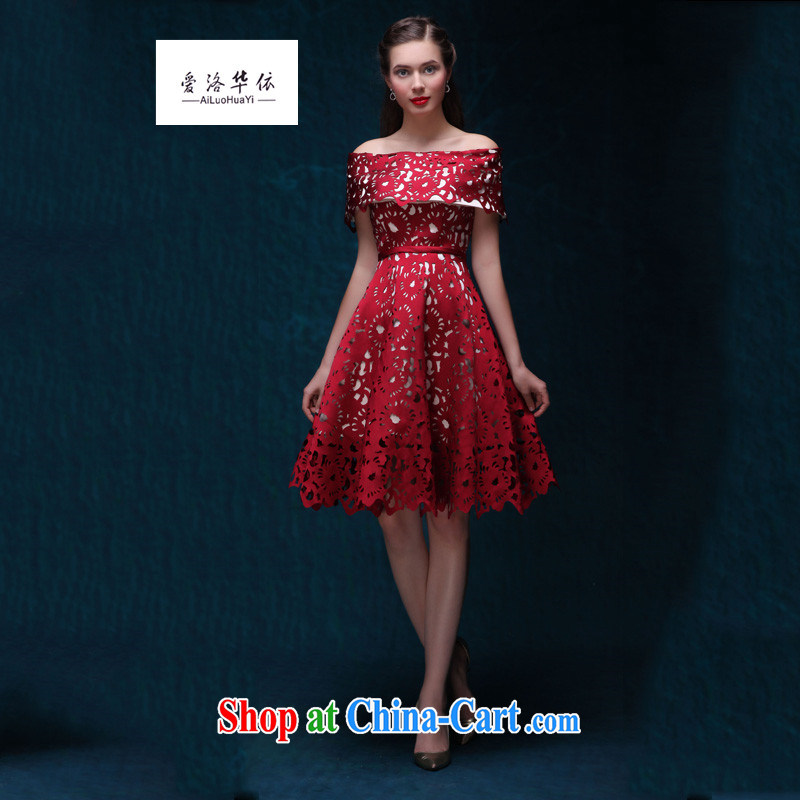 Toast serving short stylish and cultivating a Field shoulder wine red uniforms 2015 new summer bridal wedding banquet dress bridal wedding dress show serving wine red made 7 Day Shipping does not return does not switch