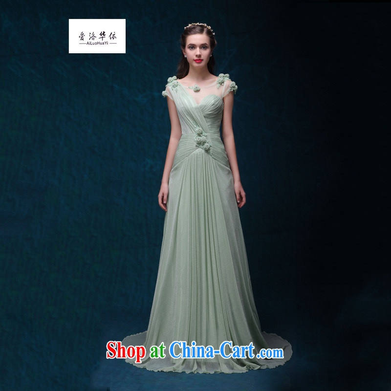 Toast serving long, elegant graphics thin the Field shoulder-tail 2015 new summer bridal wedding banquet dress light green long-tail dress elegant light green made 7 Day Shipping does not return does not switch