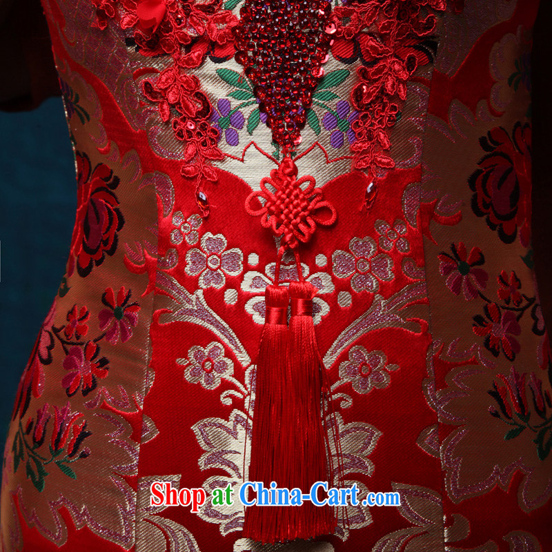 Toast serving long, Retro beauty embroidery at Merlion red 2015 new summer bridal wedding banquet dress red embroidered long at Merlion dress red made 7 Day Shipping does not return does not switch