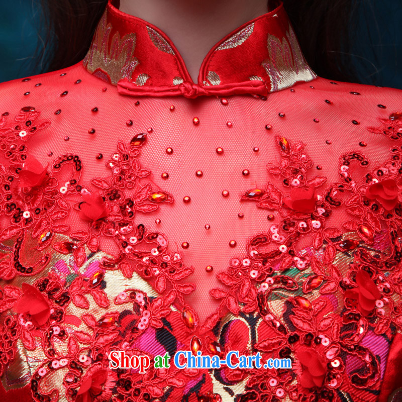 Toast serving long, Retro beauty embroidery at Merlion red 2015 new summer bridal wedding banquet dress red embroidered long at Merlion dress red made 7 Day Shipping does not return do not change, love, and, shopping on the Internet