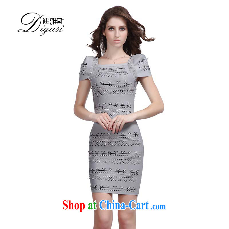 Wah Kee, Trieste, upscale European staple Pearl gray dress bandage dress_sexy package and banquet dress short nails Pearl gray L
